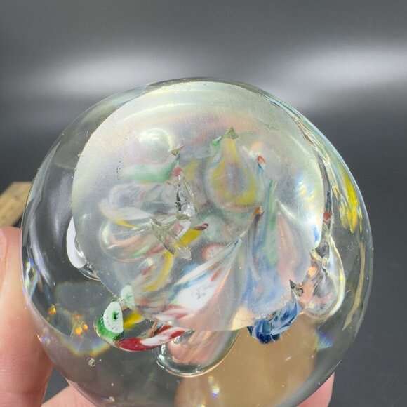 Hand Blown Art Glass Paperweight With Large Bubbles Multicolored Millefiori VTG - Picture 7 of 12